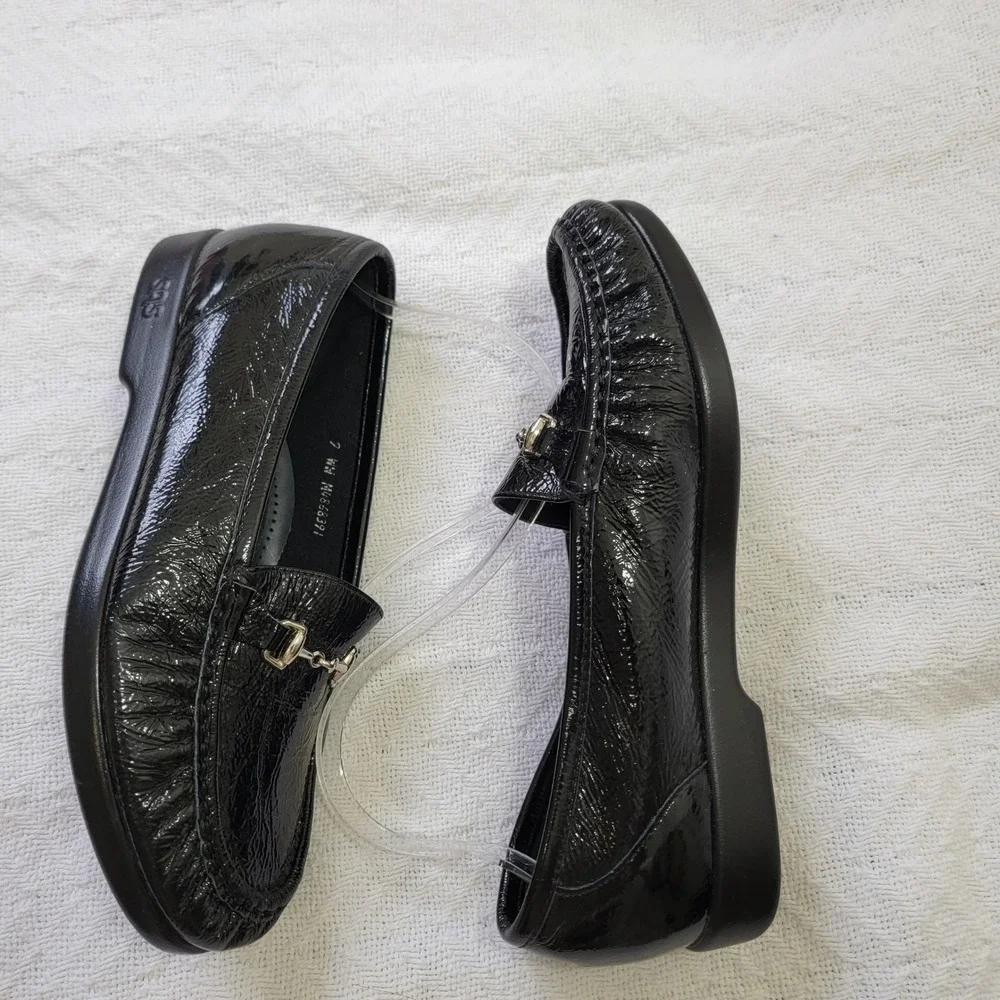 SAS Metro Comfort Bit Loafers Black Patent Leather Size 9 WW Mocassins‎ EUC